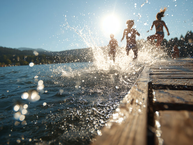 Sommerurlaub in Kärnten – Kinder spielen am Badesee in Österreich